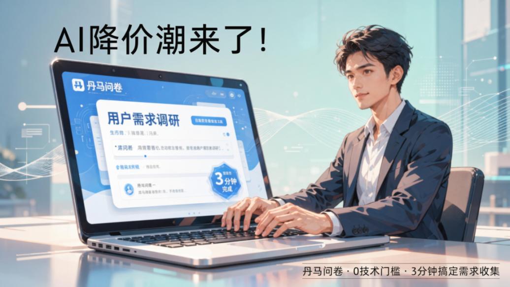 AI降价潮来了！用丹马问卷自动生成用户调研，0技术门槛，3分钟搞定需求收集
